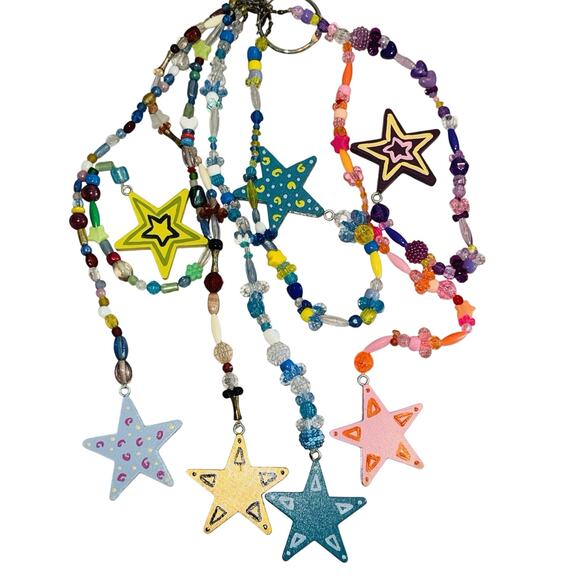 7 Strand Handmade Beaded String Mobile Toran Stars Wall Hangings Rearview Mirror - Picture 1 of 4